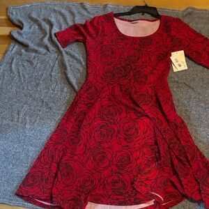 LuLaRoe Red and Black Floral Midi Dress